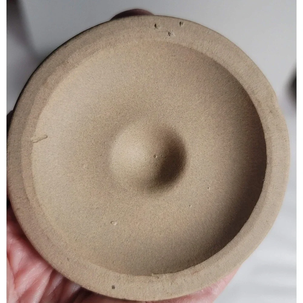 American Stoneware Factory‎ USA Small Crock Jar Gray Rim Lidded Pot Rustic Decor